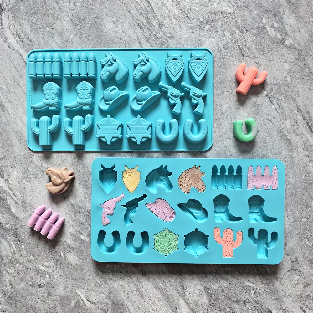 1pc Western cowboy chocolate candy silicone mold 3D hat boot saddle shaped gummy baking mold