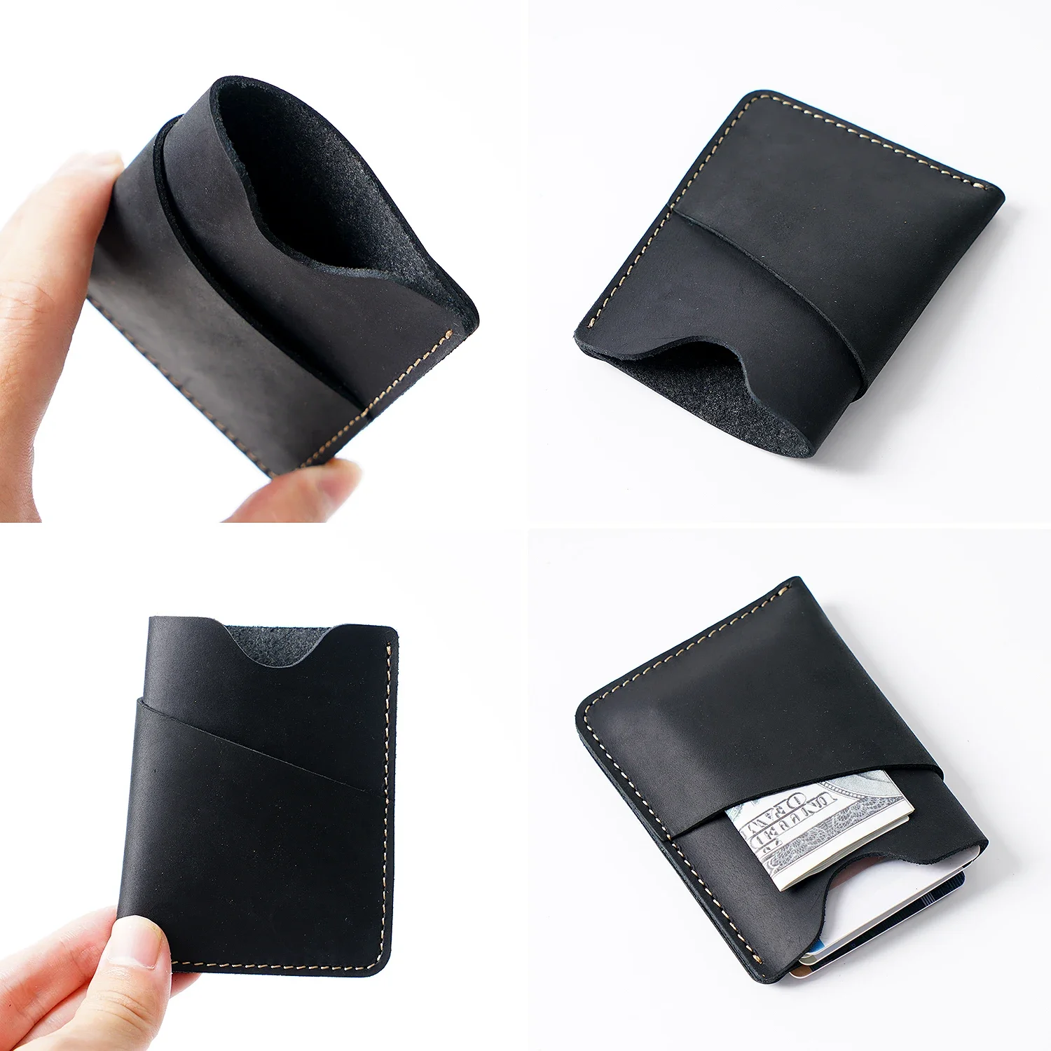 Handmade Crazy Horse Leather Card Holder Men's Casual Small Wallet Clip Bag  Business Credit ID Card Holders Handbag Wholesale