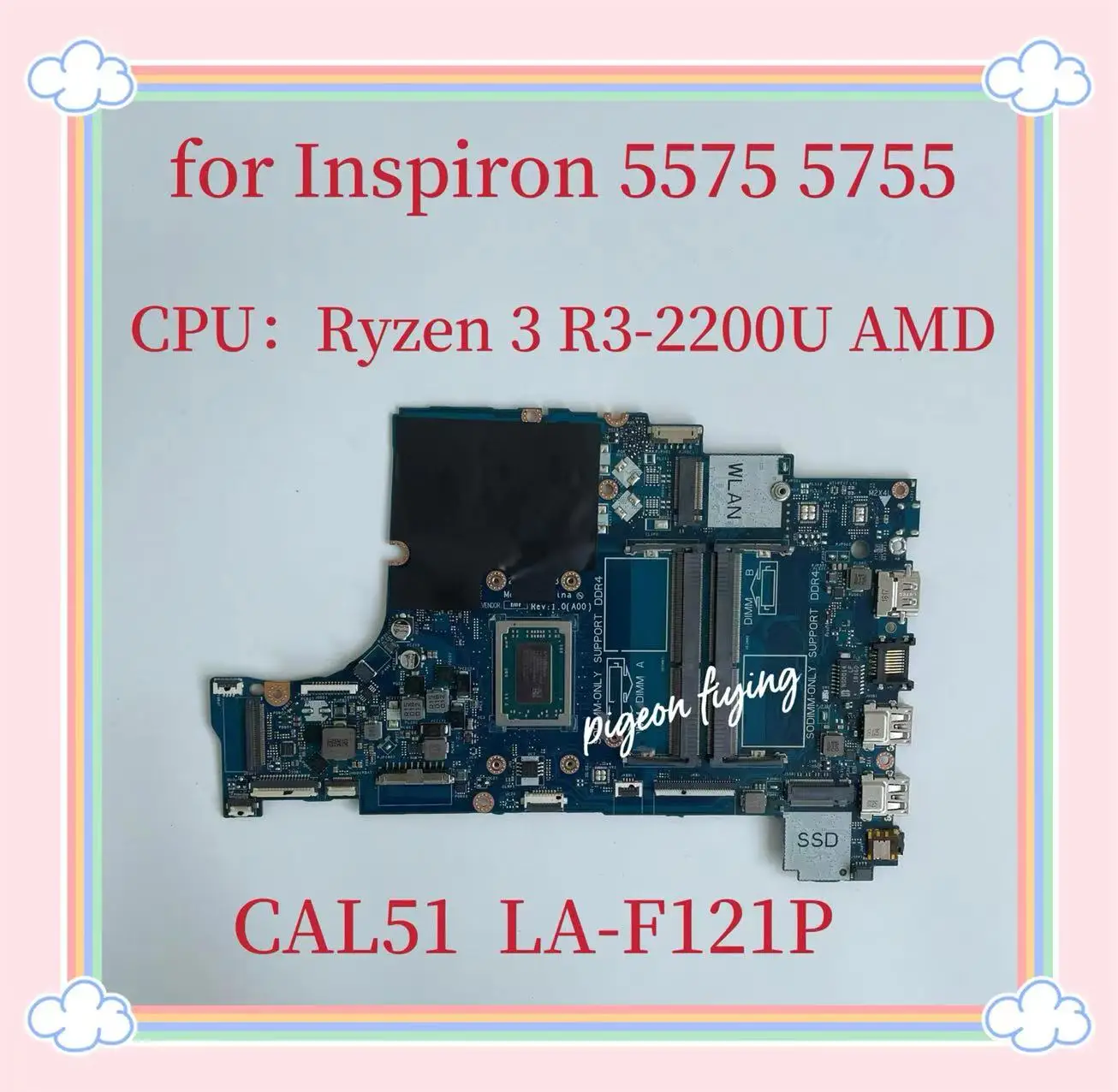 

LA-F121P Mainboard For Dell INSPIRON 15 5575 5775 Laptop Motherboard CPU:R3-2200U AMD CN-0GMXP8 0GMXP8 GMXP8 100% Tested OK