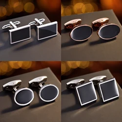 High Quality Geometric Black and Silver Color Copper Men's Suit Shirts Cufflinks Male's Business Cuff Buttons Jewelry Wholesale