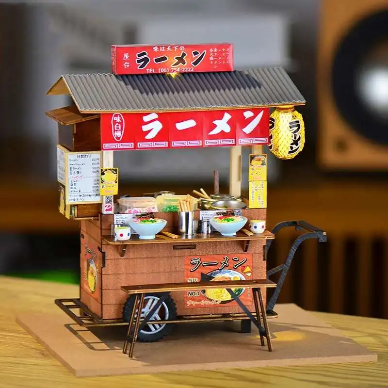 

DIY деревянные японские Yatai-Teppanyak уличный магазин коттедж миниатюрные строительные наборы кукольные домики книжная полка друзья подарки на день рождения