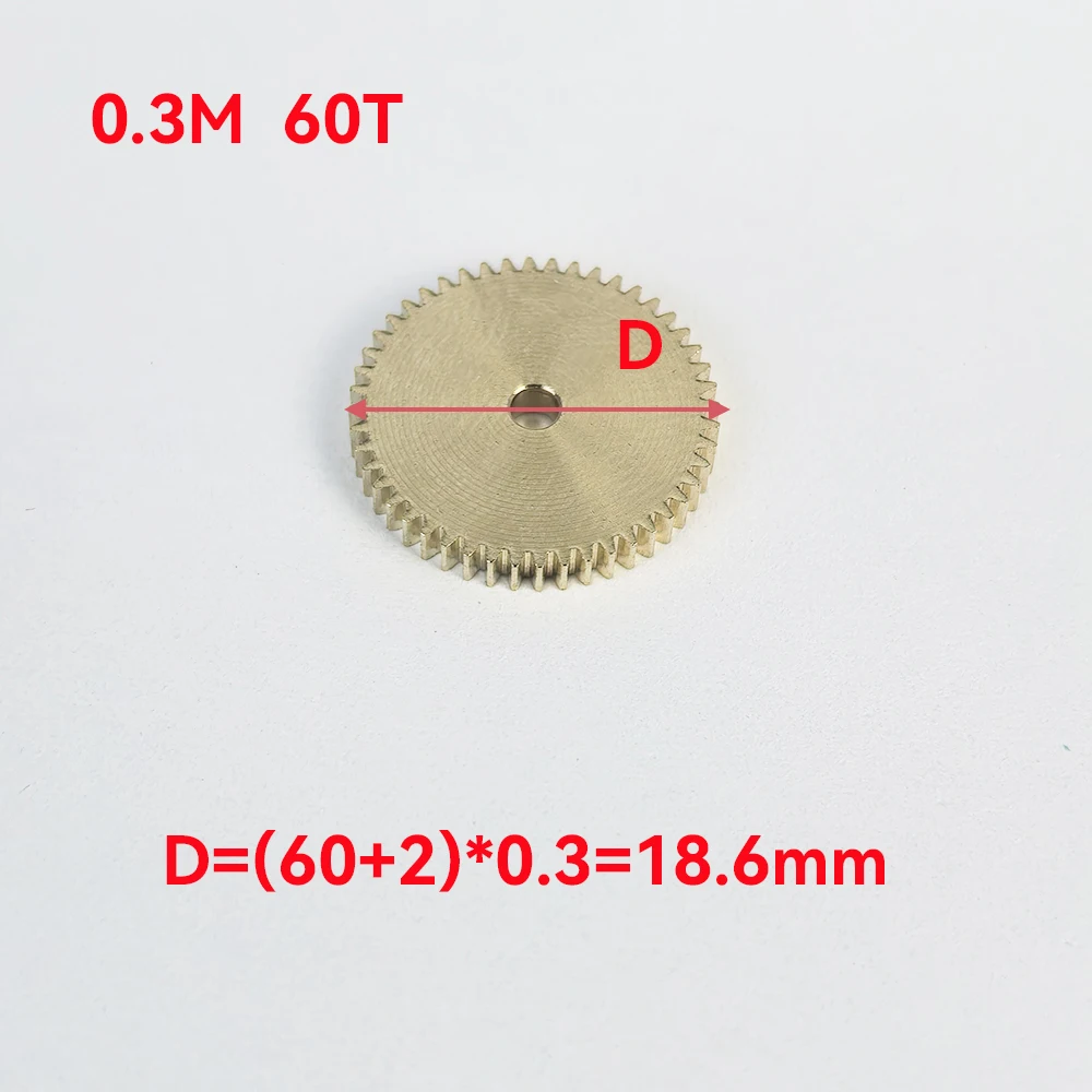 1pc 0.3 Modulus 30/32/36/40/48/50/60T teeth Copper Gear 2mm thickness,1.98mm aperture Fit 2mm Shaft
