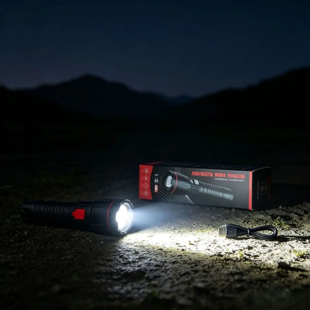 Versatile LED Flashlight Handheld Torch Zoomable Focus Digital Display For Camping Hiking Outdoor Night Hunting Security Tool
