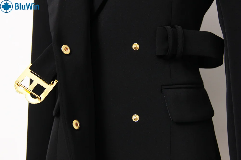 BluWin 11 ألوان 2025 ربيع الخريف موضة الصلبة حزام كم طويل سليم صالح أنيق مكتب فستان بتصميم بدلة المرأة #6