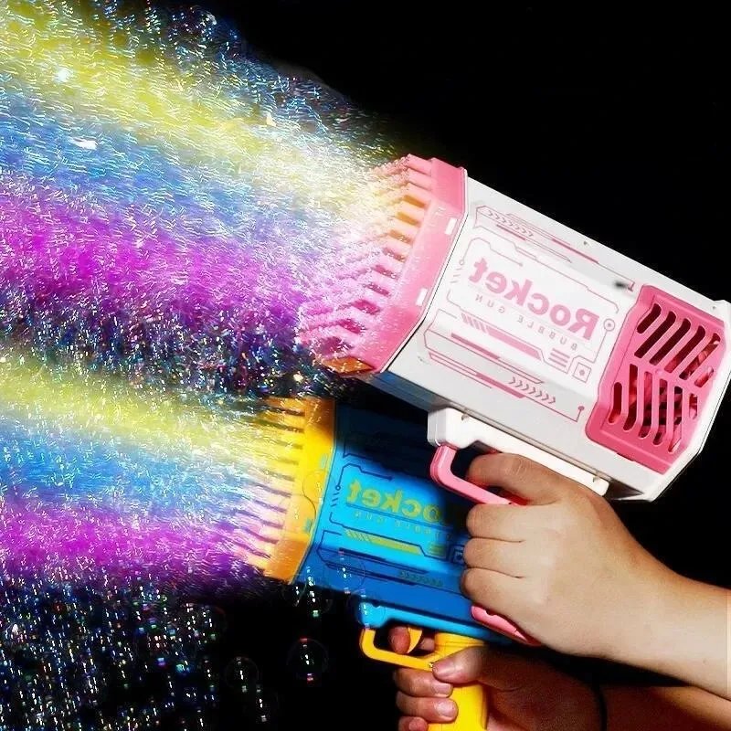 One Pack Of Children's 40 Holes Rocket Launcher Handheld Portable Electric Automatic Bubble Gun LED Light For Boys And Girls