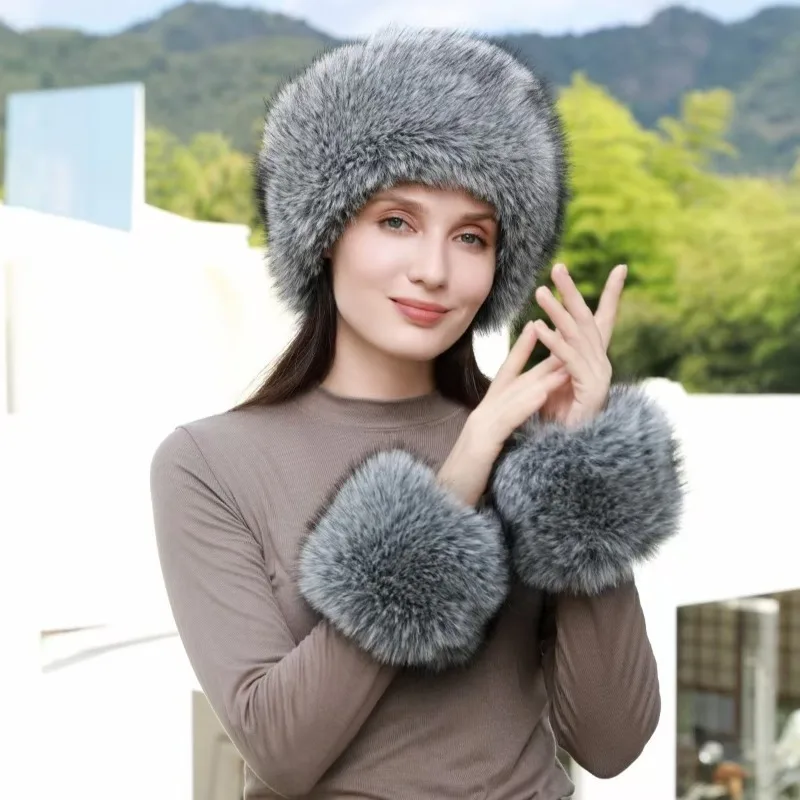 Fluffy Fur Women's Winter Hat Warm Ear Protection Snow Ski Cap Windproof Russian Hat Bonnet Female Faux Fox Fur Biker Hat MZr15
