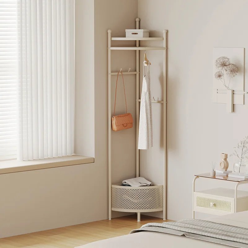Corner coat rack Bedroom household floor hanger Wall corner Multifunctional dirty clothes basket clothes hanger Simple hanger
