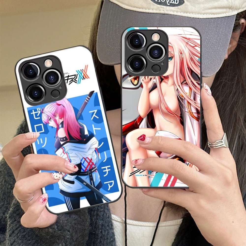 Darling FranXX Zero Two Colour Mobile Phone Case for iPhone 16 15 14 13 12 11 X XR XS 8 Pro Max Plus Mini PC Glass Cover Shell