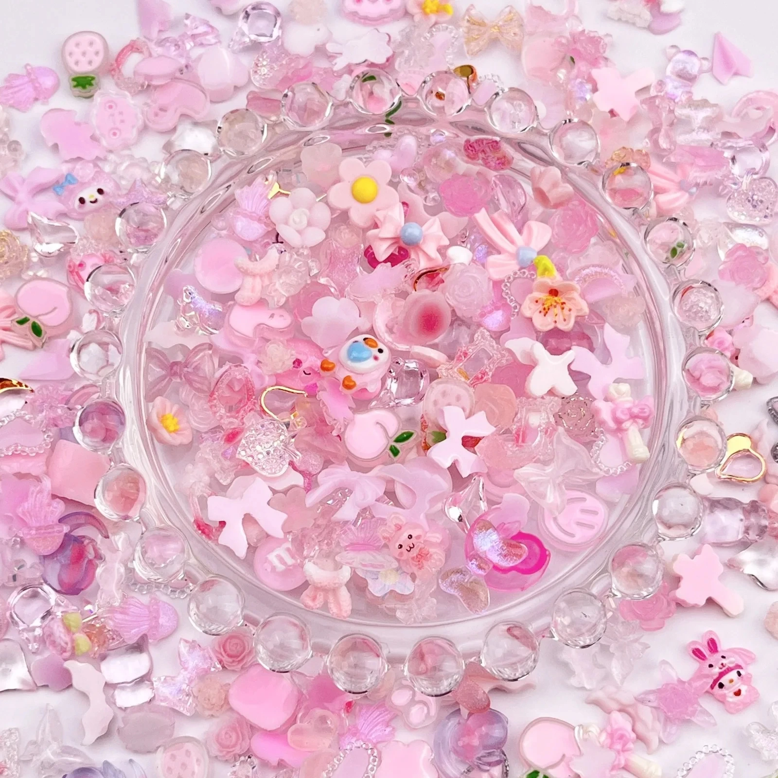 50PCS Mixed Kawaii Nail Charms Bow 3D Bulk Cartoon Resin Rhinestones For Nail Decorations DIY 3D Korean Manicure Design Supplies