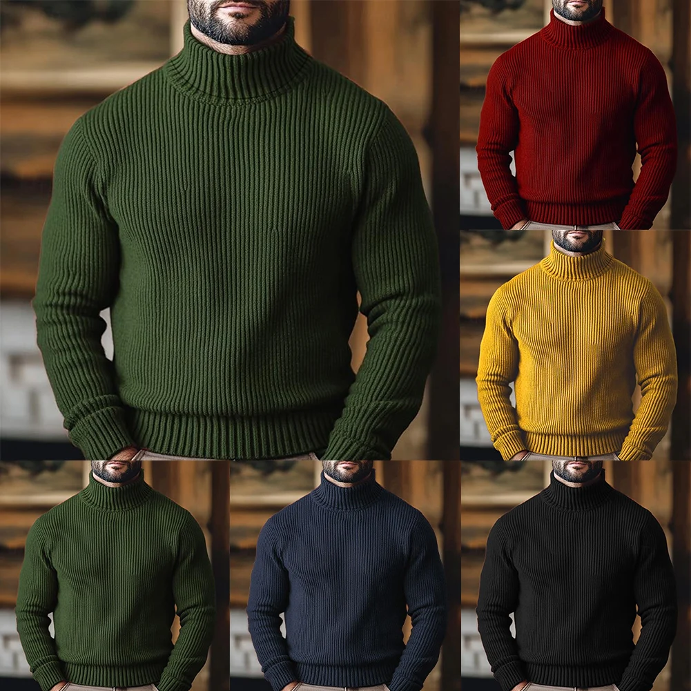 

Мужская водолазка, вязаный повседневный пуловер, свитера в рубчик с длинными рукавами, уличная одежда