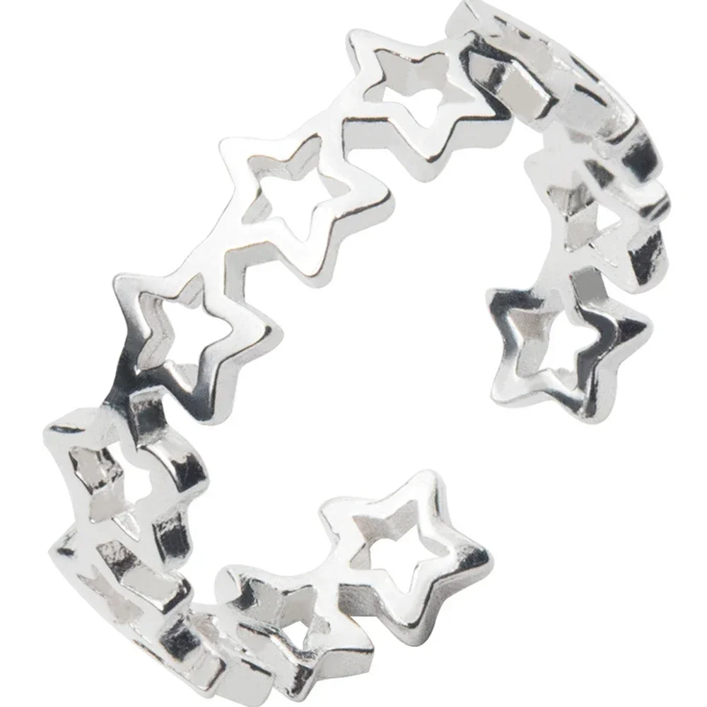 Huitan New Trendy Silver Color Star Open Rings for Women Minimalist Hollow Out Design Fashion Versatile Girl Accessories Jewelry