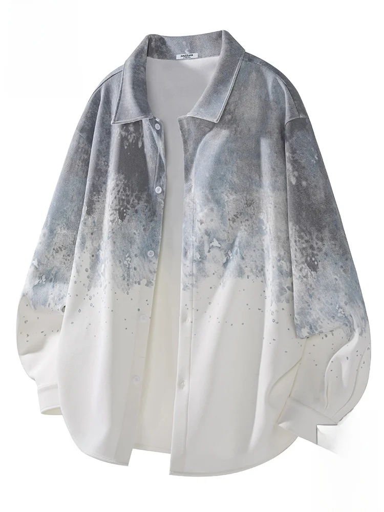 

Мужская рубашка свободного кроя с длинным рукавом и воротником в стиле тай-дай, повседневный кардиган-жакет Monkey Brand, осенняя молодежная мода