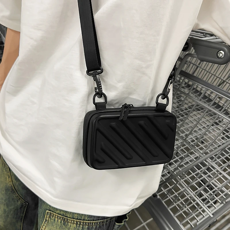 Fashionable Diagonal Striped Crossbody Bags for Men Trendy Box Bag Unisex Shoulder Phone Bag Pressed Shell Men\'s Messenger Bag