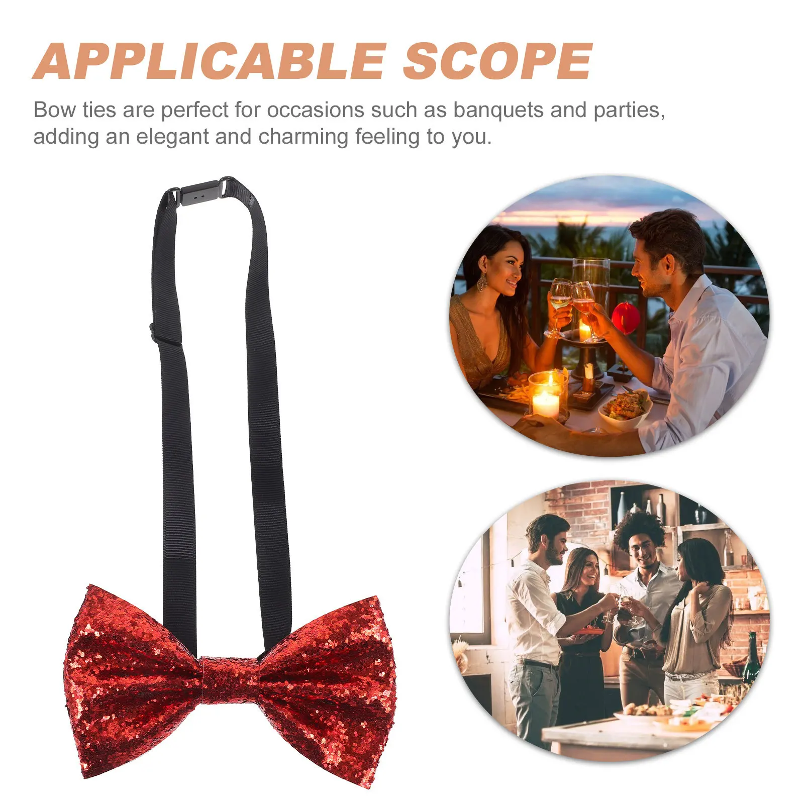 

Adult Tie Pre Tied Glitter Powder Adjustable Fabric Banquet Party Bowtie Mens Tuxedo Sequin