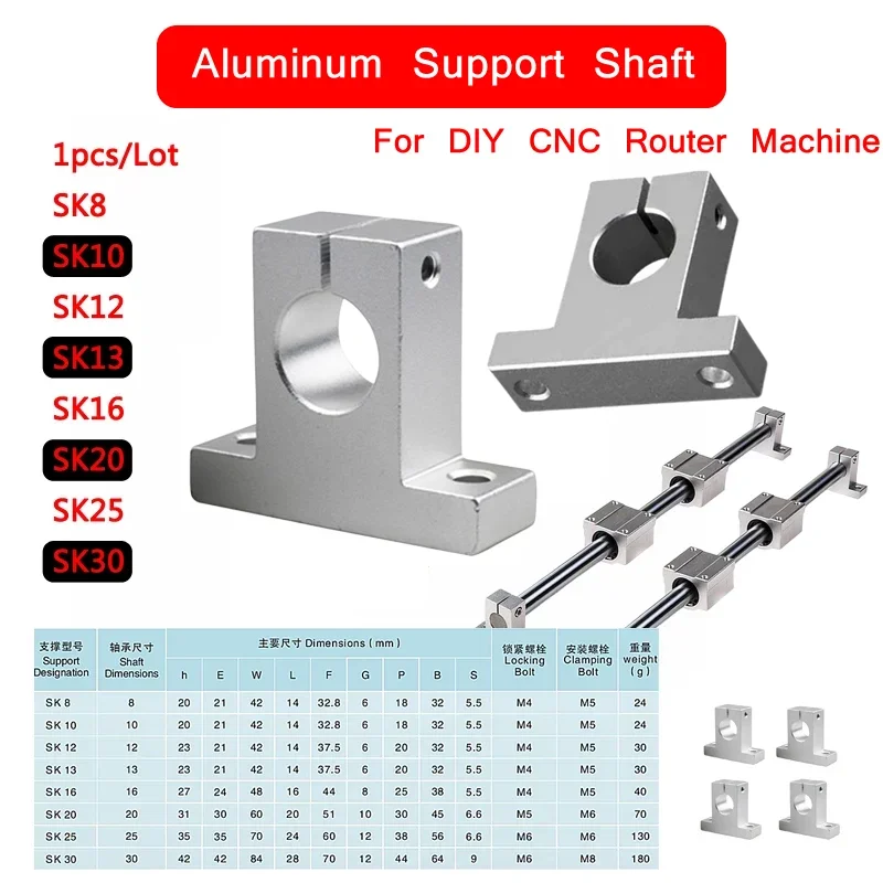 SK8 SK10 SK12 SK13 SK16 SK20 SK25 SK30 Linear Bearing Rail Shaft Support 1pcs/Lot  XYZ Table for DIY CNC Router Machine