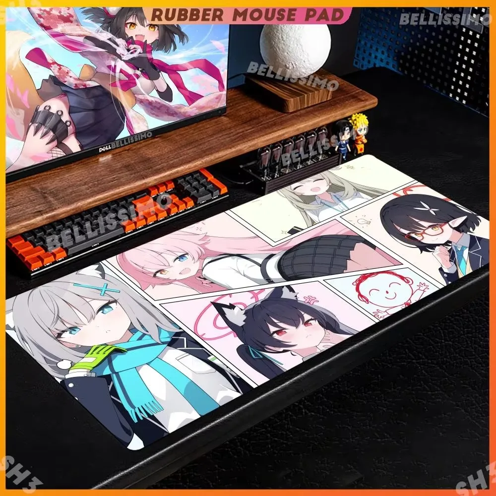 Sunaookami Shiroko Gamer Keyboard Pad  Mouse Pad 1200x600 Rubber Mouse Pad 4mm Super Big Large Edge Keyboard Lock Desk Mat