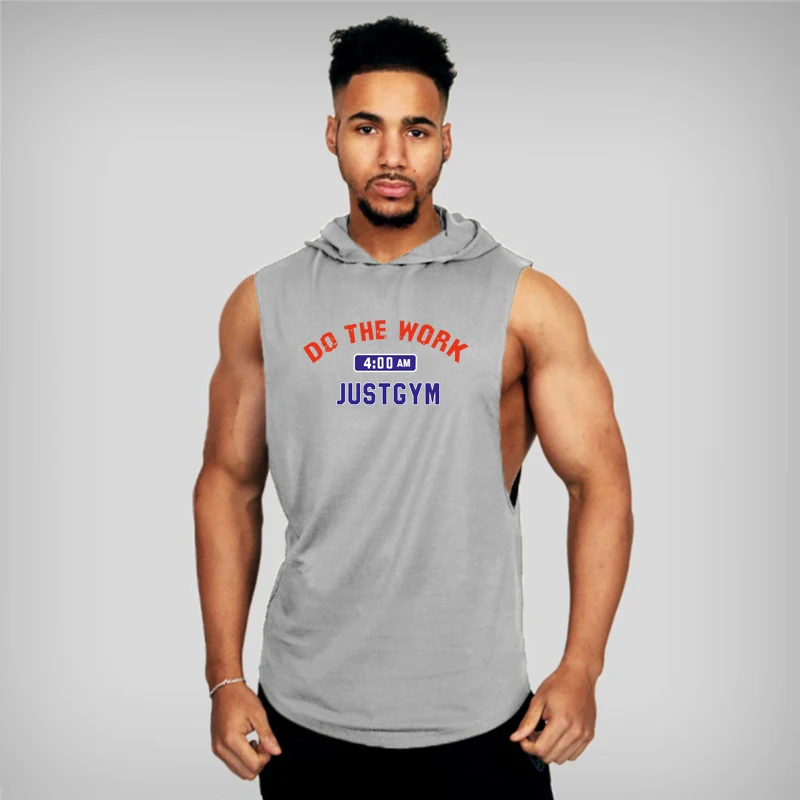 Pumping iron Vests For Men Cotton Sleeveless Hoodie Sweatshirt Muscle Gym Tops Fitness Bodybuilding Summer Breathable Tank Tops