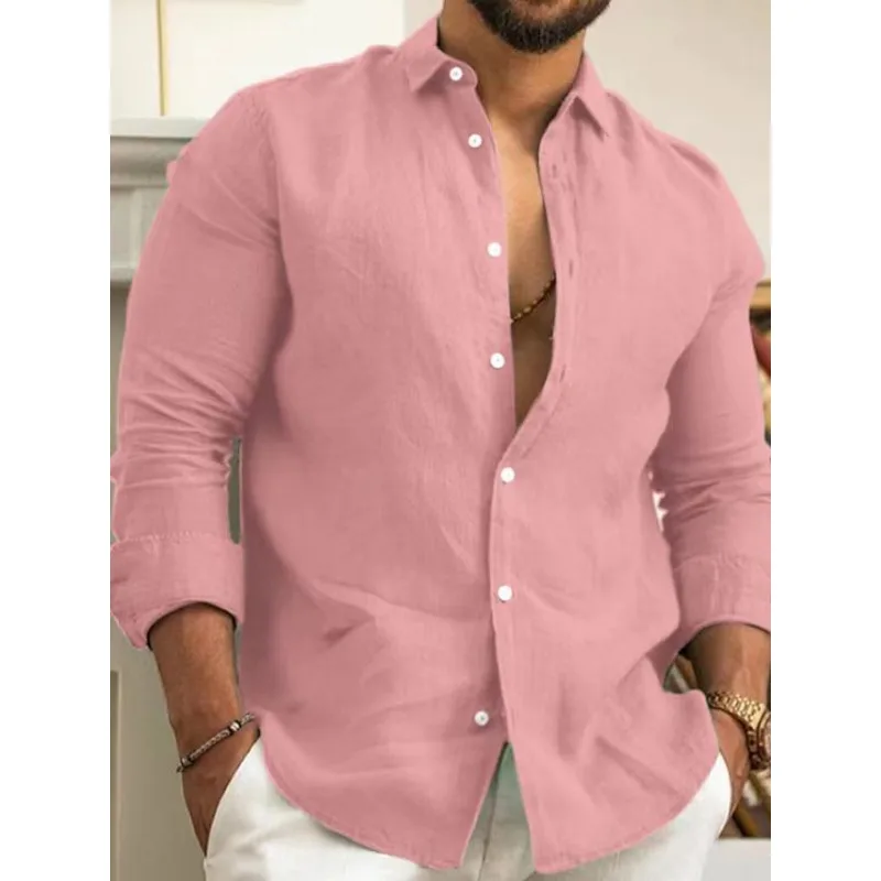 2024 Summer Cotton Linen Shirt Solid Men\'s Shirt Leisure Vacation Style Linen Shirts Men