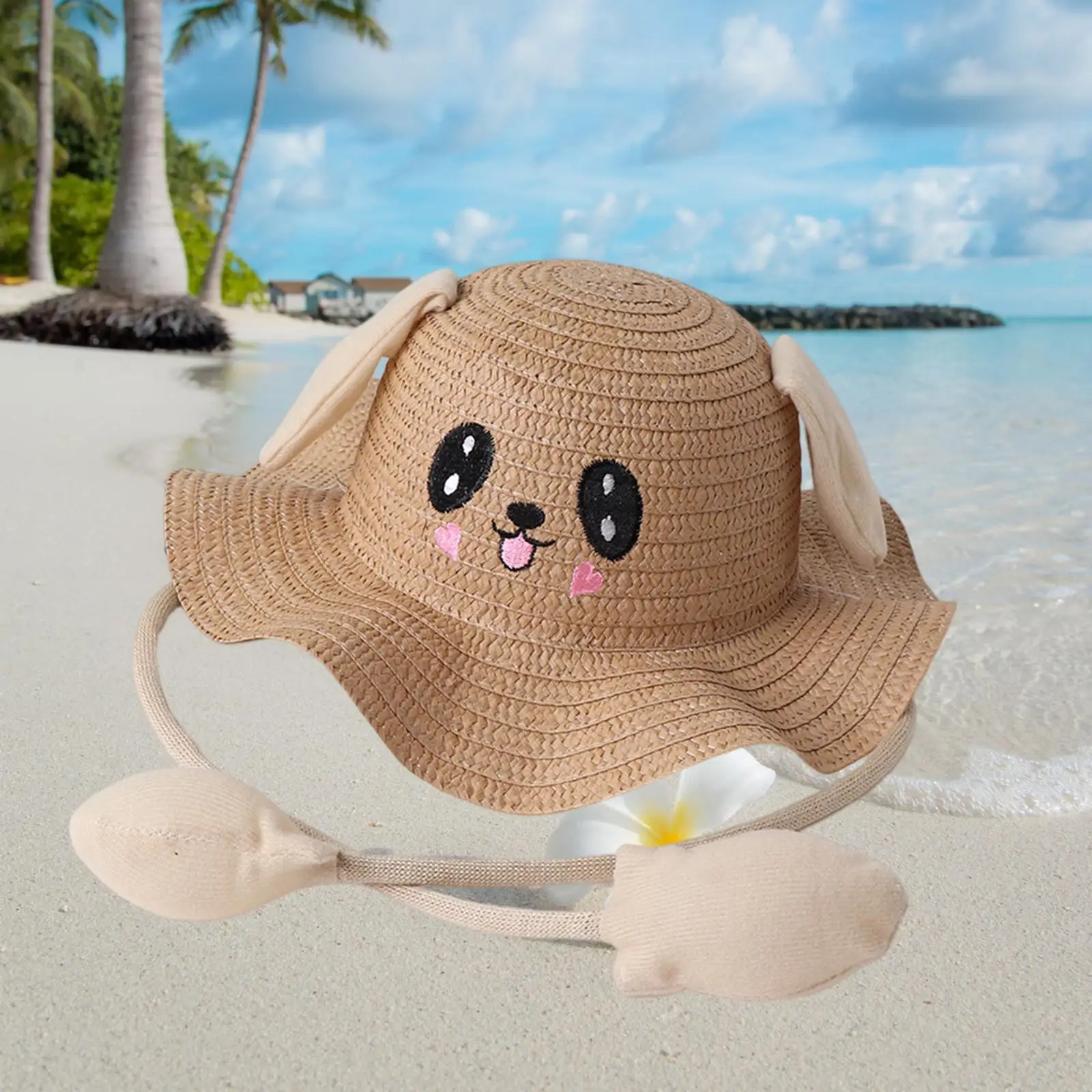 Bunny Straw Hat Cap Cute Casual Wide Brim Hat for Festivals Trips Summer