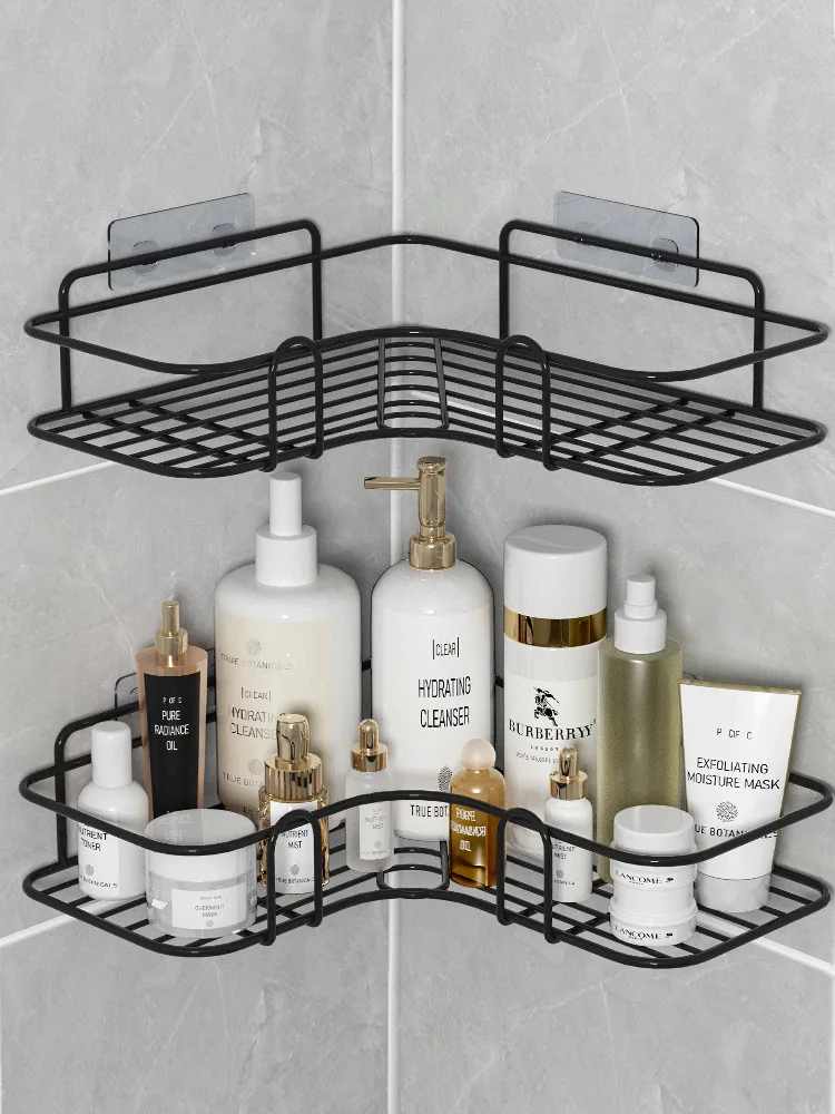 

Bathroom Corner Storage Shelves Wall Mounted Rack Shampoo Holder Iron Shower Drain Basket Punch-Free Organizer Bath Accessories