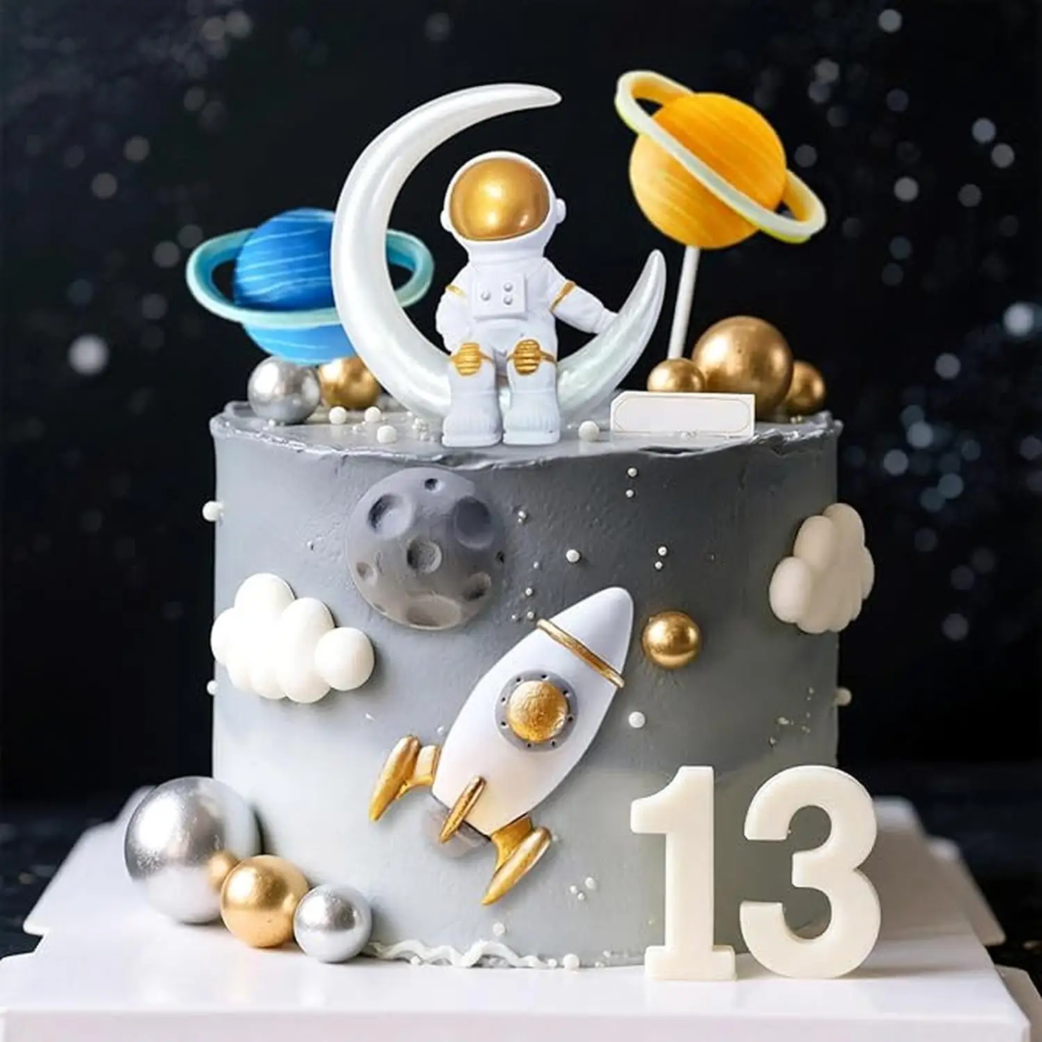 Adornos para Pastel de Astronauta del Espacio Exterior, Cohete y Estrellas - Decoraciones para Cumpleaños y Baby Shower con Temática de la Primera Vuelta al Sol de la Luna