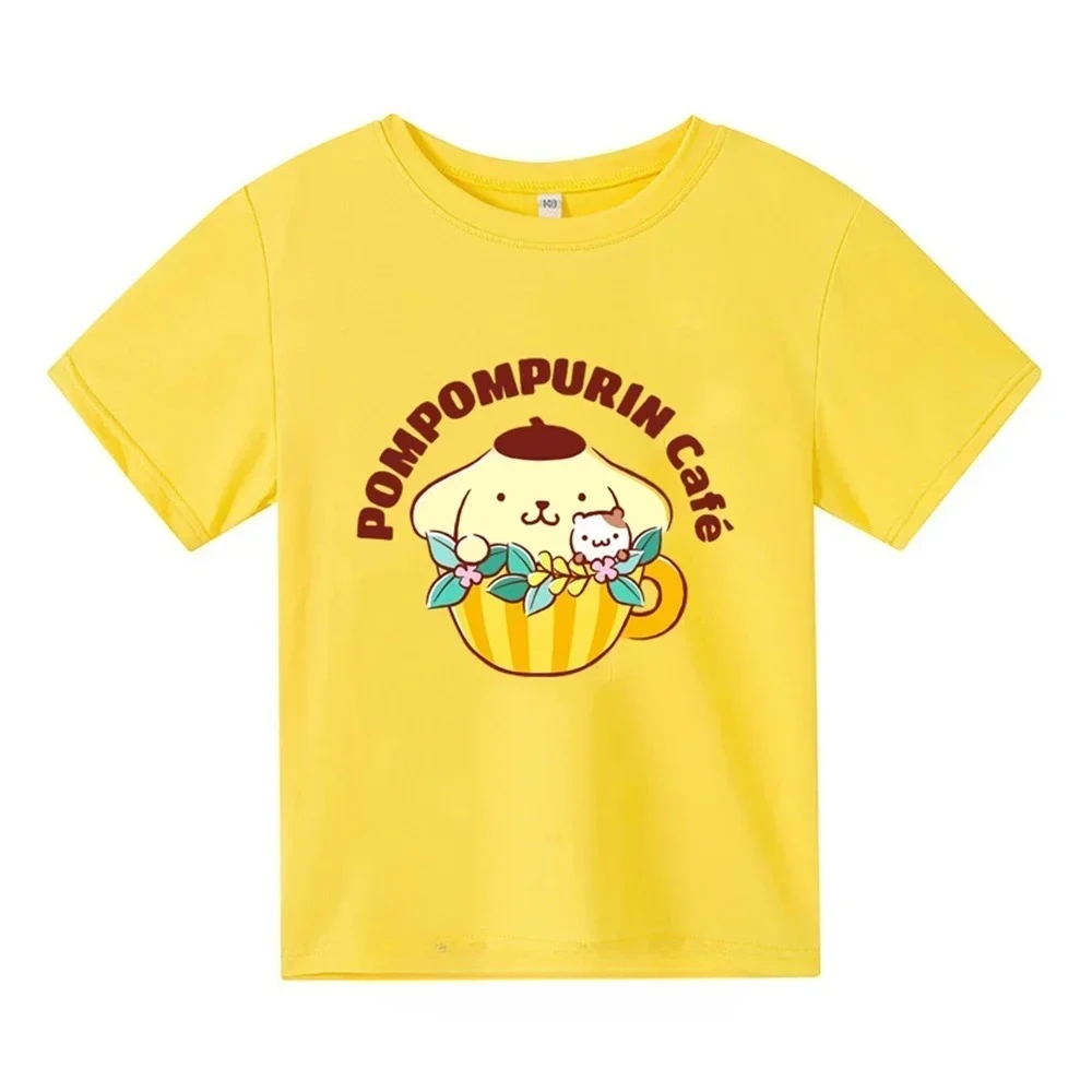 Family Pompompurin T-shirt Summer New Cinnamon T-shirt for women Kids Girls and Boys Casual Short Sleeved Sanrio Cartoon T-shirt