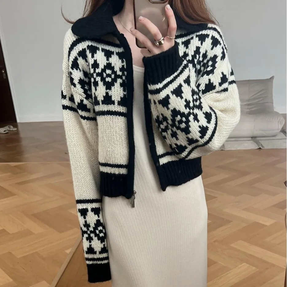 

Шикарный трикотажный трикотаж с воротником-стойкой и кисточкой на молнии, модный дизайн и весна-осень f Карточка с открытым воротником...