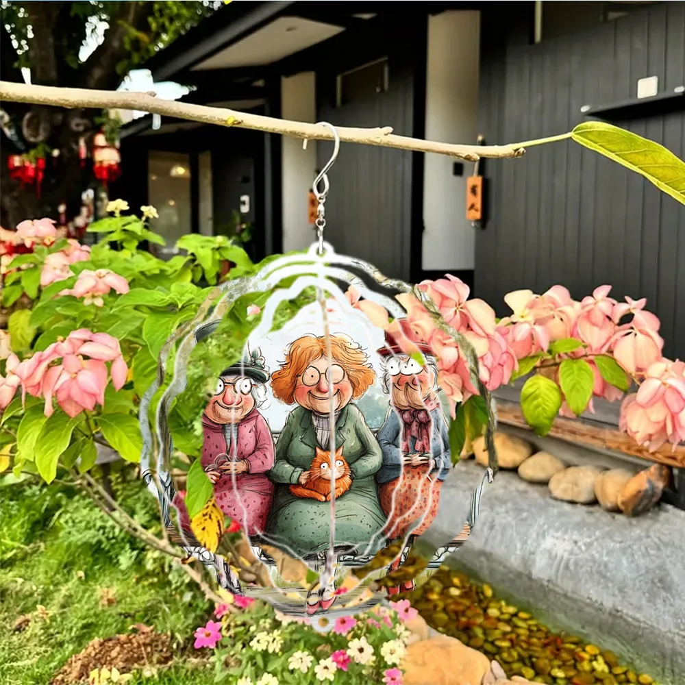 1pc Nostalgic Style Bench Elderly Wind Chime, Serene Courtyard Decorative Hanging Ornament, 3D Rotating Wind Chime