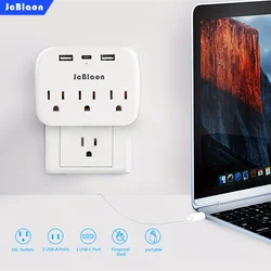 Multi Plug Outlet Extender with USB, Electrical Wall Outlet Splitter with 3 USB Ports and 3 Outlet, For Office, Home...etc.