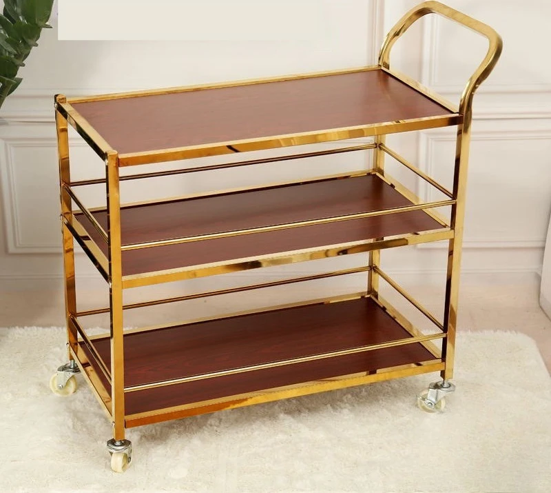 Three-layer Dining Cart Wine Trolley Mobile Food Delivery Cart Titanium Service Cart Shop Car Tea Trolley Cake Trolley