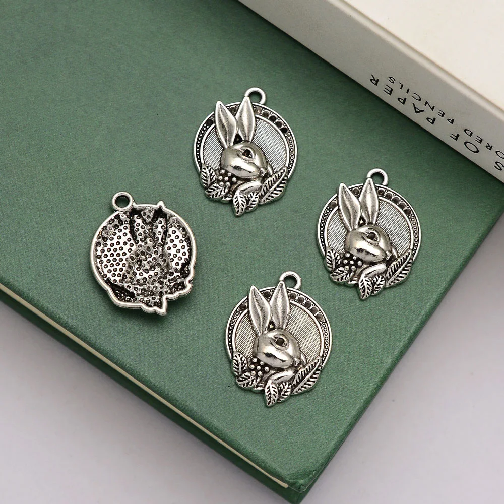 Antique Silver Plated Bunny Easter Charms Rabbit Pendants For Jewelry Making Supplies Diy Keychain Earrings Necklace Bracelets