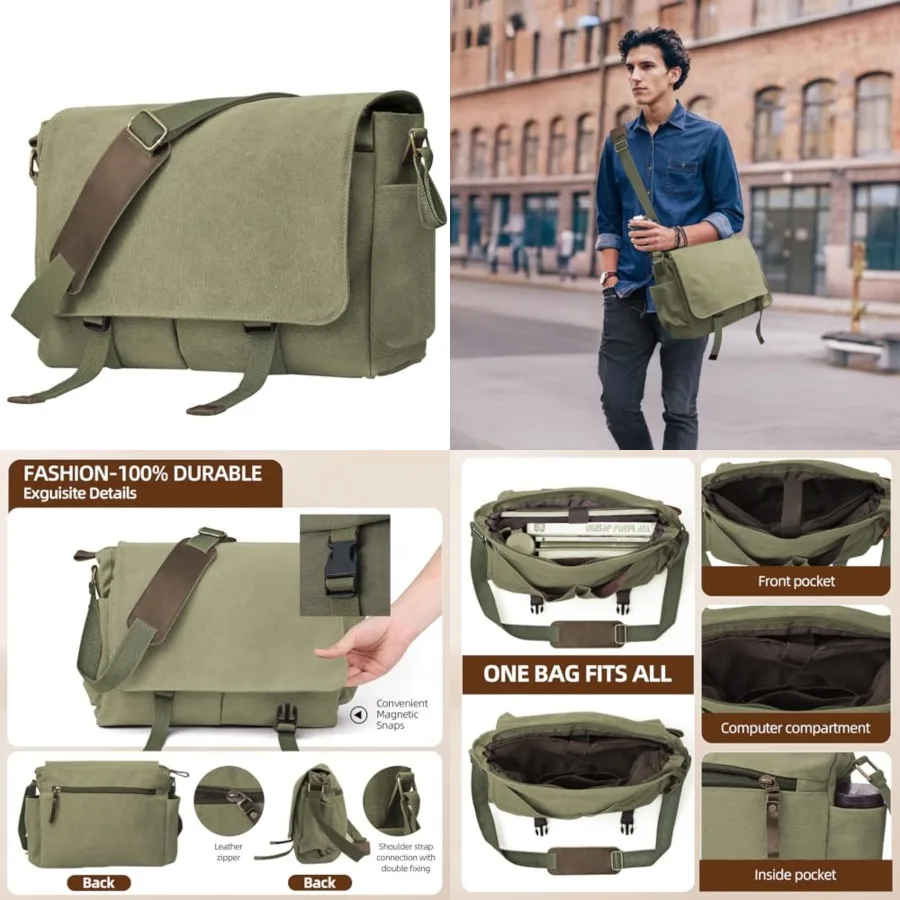 Messenger Bag for men Laptop Bag UnisexRetro Canvas Bag14-15.6 Inch Casual single shoulder bag For Work College Travel