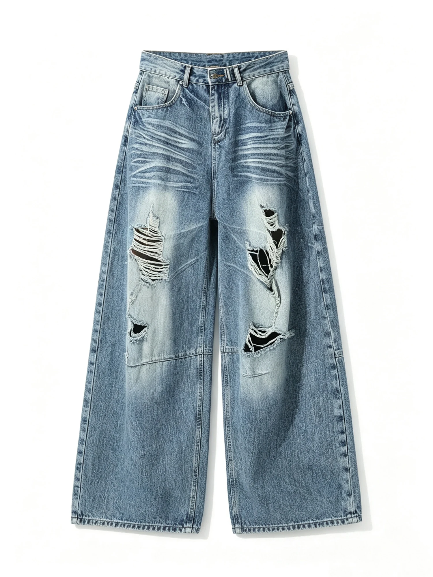 

Women's Blue Y2k Ripped Jeans Vintage Hiphop Grunge Oversize Jeans Pants Baggy Straight Denim Pants Alternative Clothes Summer