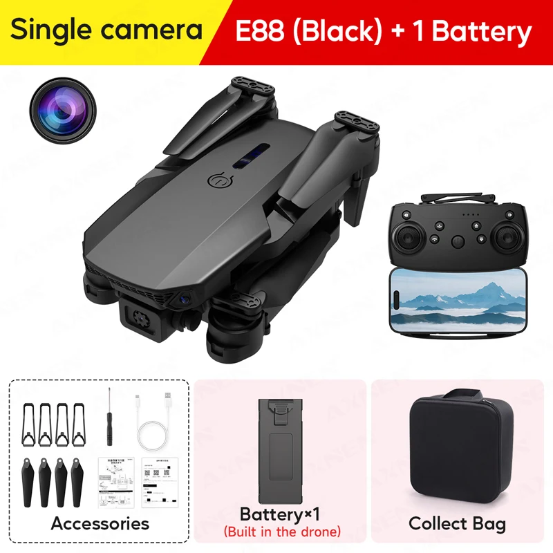 AXNEN E88 Pro RC WiFi FPV Drone 4K Professioneel Met 1080P Groothoek Dual HD Camera Opvouwbare Quadcopter Hoogte Hold Speelgoed Cadeau