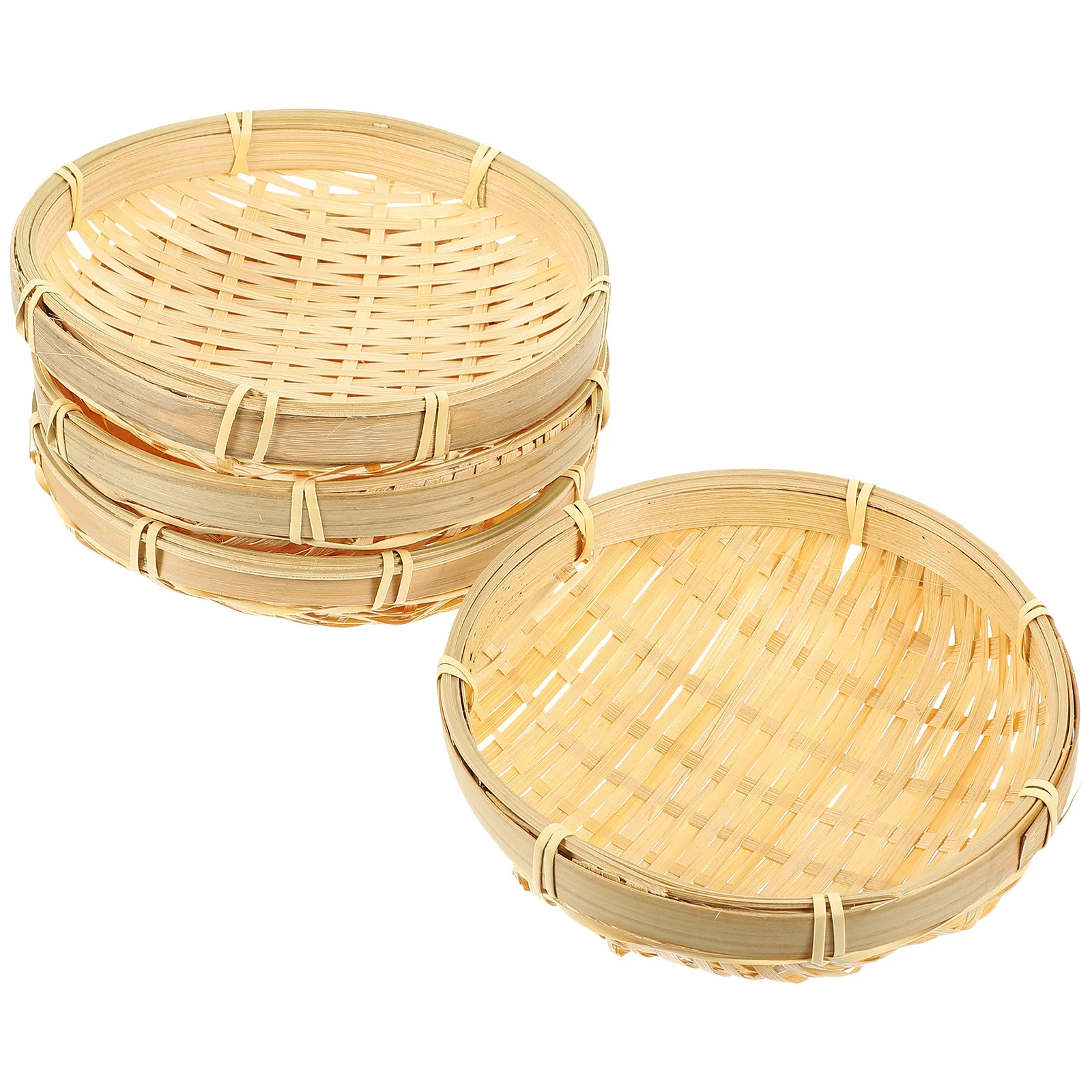 

4Pcs Bamboo Woven Storage Plates Handmade Multipurpose Snack Fruit Vegetable Baskets Kitchen Picnic Food Display Organizer