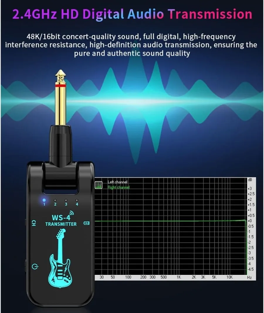 2.4G الغيتار اللاسلكي جهاز ريسيفر استقبال وإرسال نظام الغيتار 48K/16bit نقل في الوقت الحقيقي 282 درجة تدوير التوصيل للقيثارات