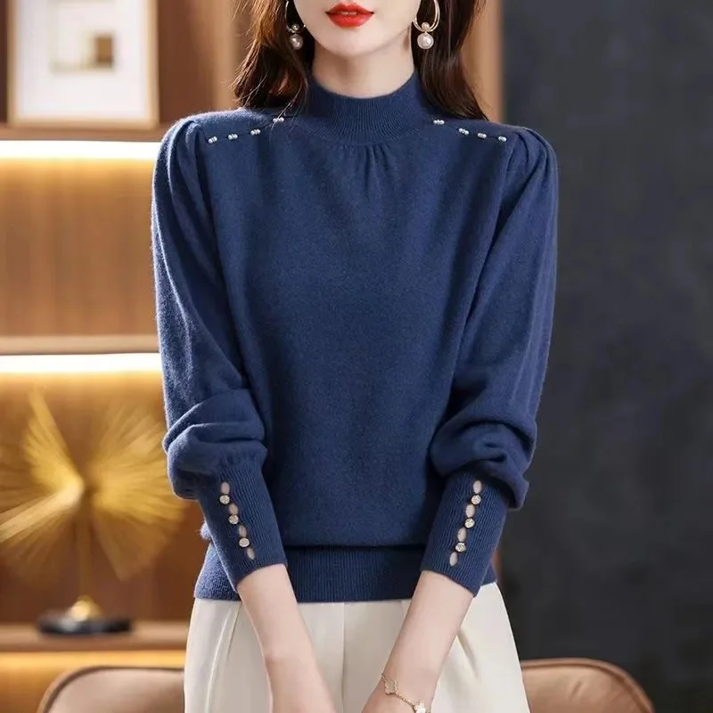 Halb-Hohe Kragen Pullover Mantel Frauen Herbst Winter New2025Strickwaren Jacke Weibliche Mode Pullover Temperament Bodenbildung Shirt Top