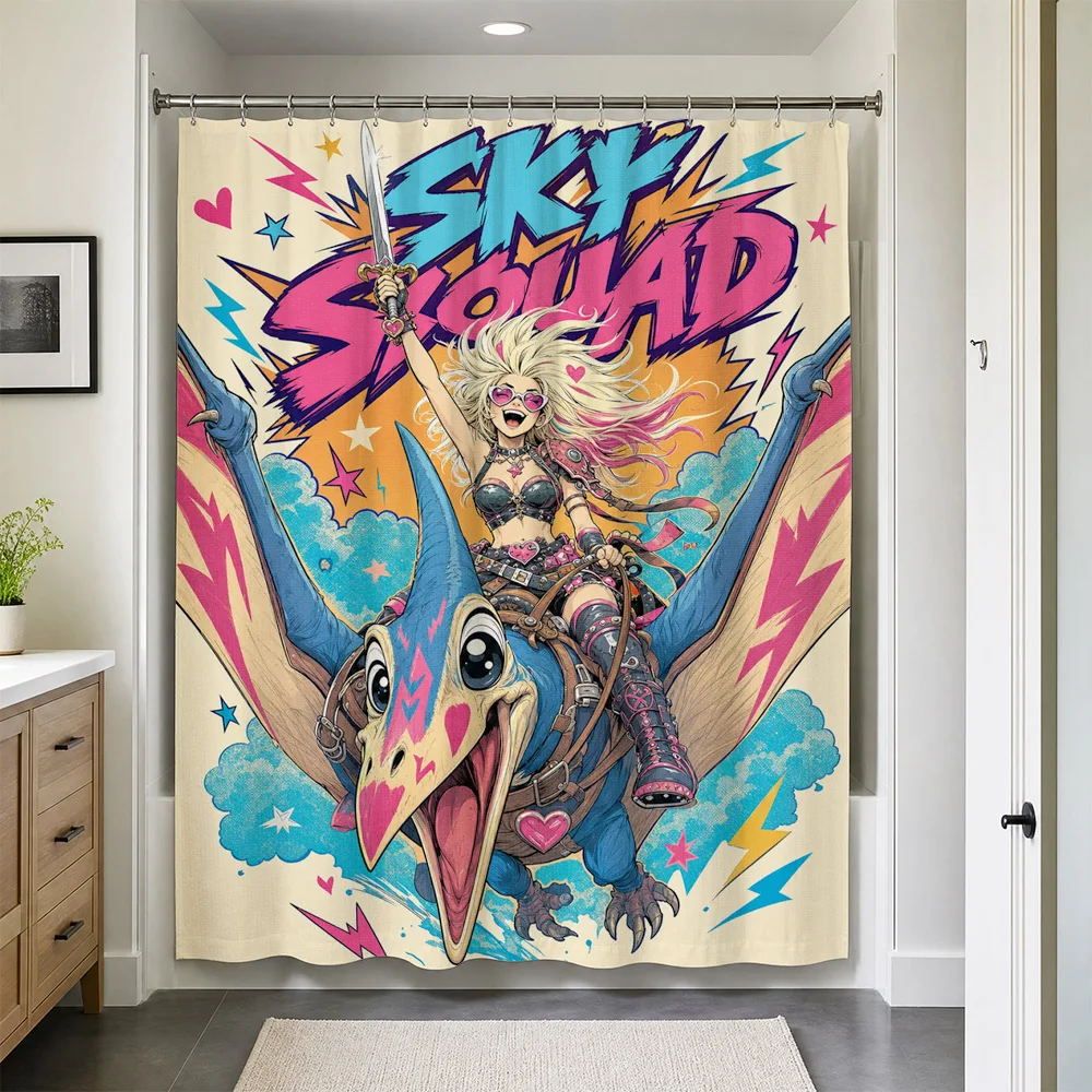 Waterproof Comic Book Pop Art Anime Shower Curtain Sky Squad Superhero Bathroom Decor Tapestry Canvas Curtain