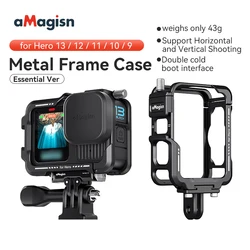 aMagisn Aluminum Cage for Gopro Hero 13 12 11 10 9 Black Metal Frame Horizontal & Vertical Housing Protect Case Gopro Accessory