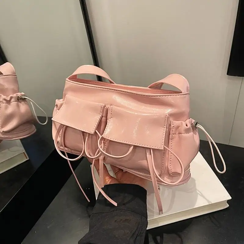 

Aesthetic PU Leather Shoulder Bag Multi Pocket Sweet Bowknot Underarm Bag Purse 547A