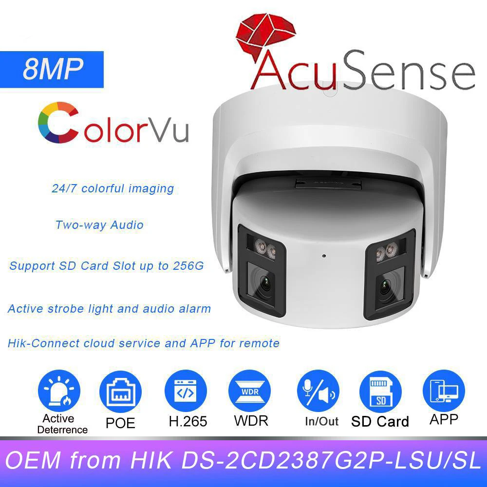 

HIK OEM Panoramic 8MP IP Camera replace DS-2CD2387G2P-LSU/SL ColorVu Stroble Light&Audio Alarm CCTV Video Surveillance IP Camer