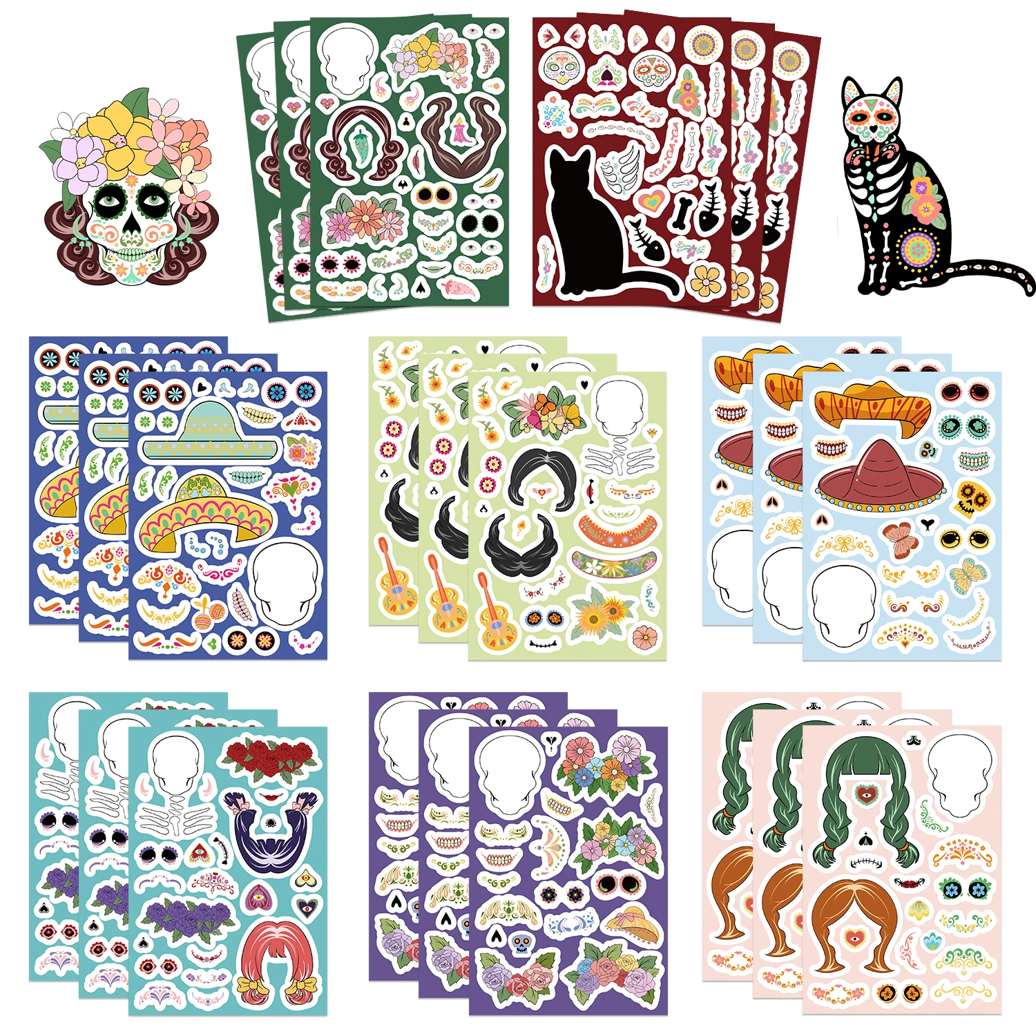 8/16/24 pçs méxico dia dos mortos adesivo bonito decoração colagem graffiti diy manual caso de telefone portátil adesivos à prova dwaterproof água