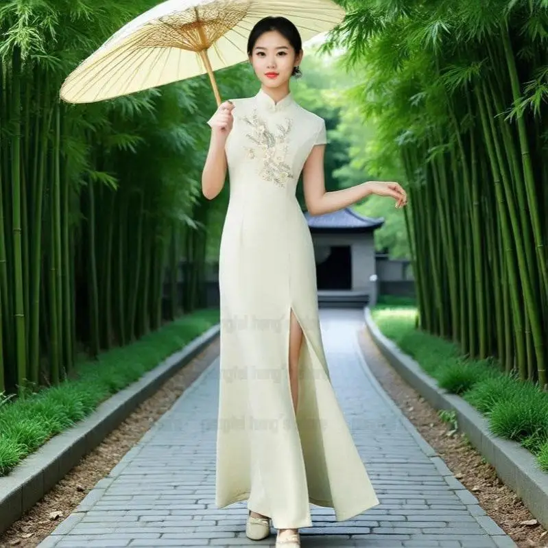 

Сексуальный Cheongsam, улучшенный современный китайский стиль, Cheongsam, костюм команды, сексуальное платье с разрезом, большие размеры 3Xl4Xl 5Xl Qipao