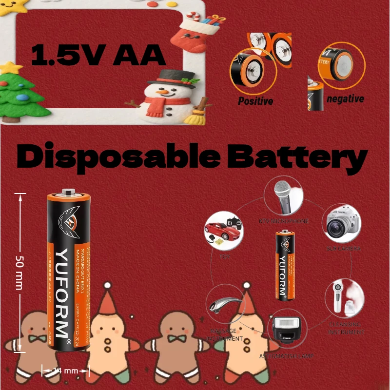 

1.5V AA Disposable Carbon Zinc Battery R6 - Compatible with UM3 R6P for LED Light, Toys & Wireless Mouse Keyboard