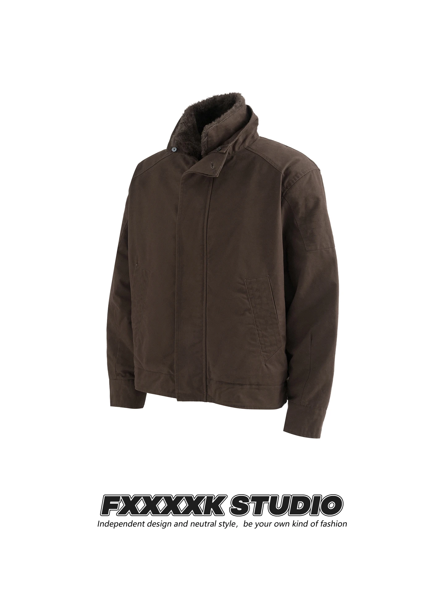 

FXK Original American Retro Thiened Fce Lined Detachable Collar Workwear Cotton Jaet Youth Casual Long Sve Zipper