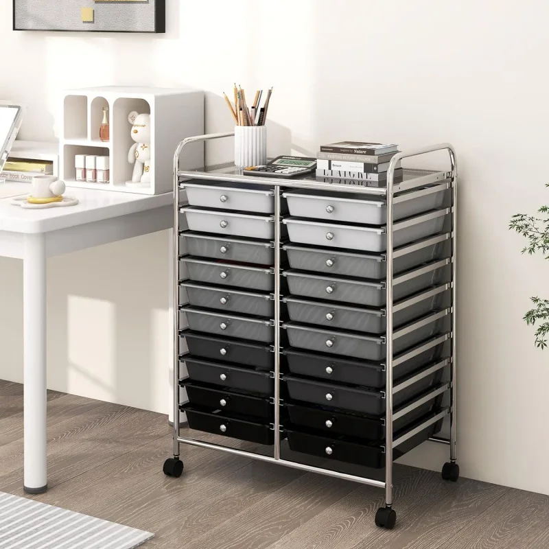 20-Drawer Organizer Cart, Mobile Utility Storage Cart with Removable Drawers & Lockable Wheels, Rolling