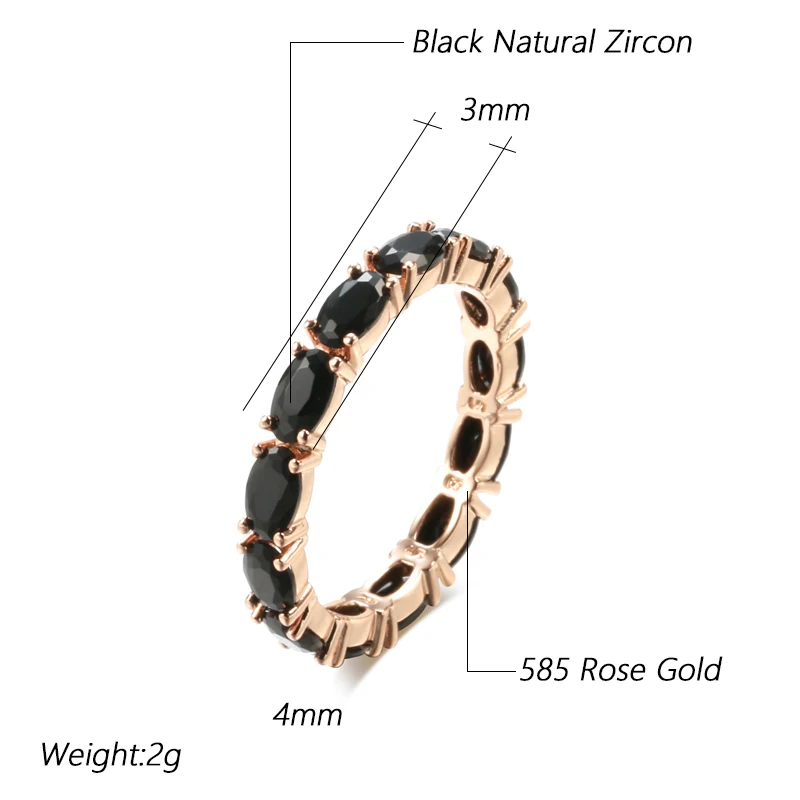 Wbmqda Unique Black Crystal Stone Ring For Women 585 Rose Gold Color Full Zircon Setting Luxury Fashion Jewelry Accessories