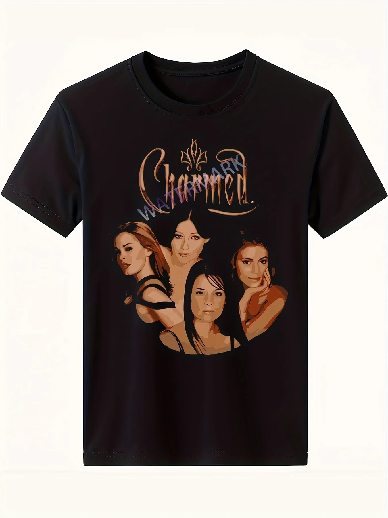 Charmed Graphic Men'S Plus Size T-Shirt - Vintage Round Neck Short Sleeve Tee Featuring Women'S Portraits D_0167, a Comfortable Sports T-Shirt Made of G Pure Black