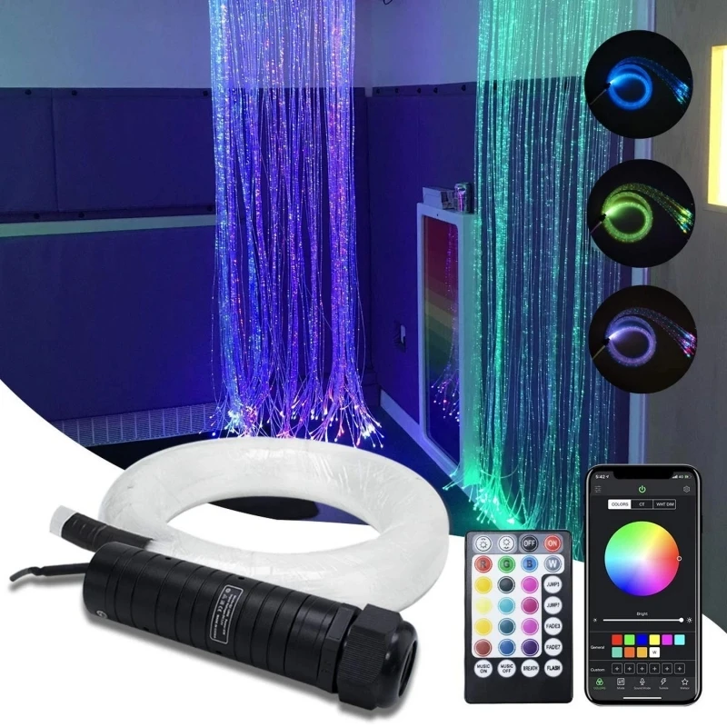 

6W RGBW LED Whip Fiber Optic Cables 200strands 0.75mm Bluetooth Waterfall Curtain Light for Window Sensory Room Home Decor