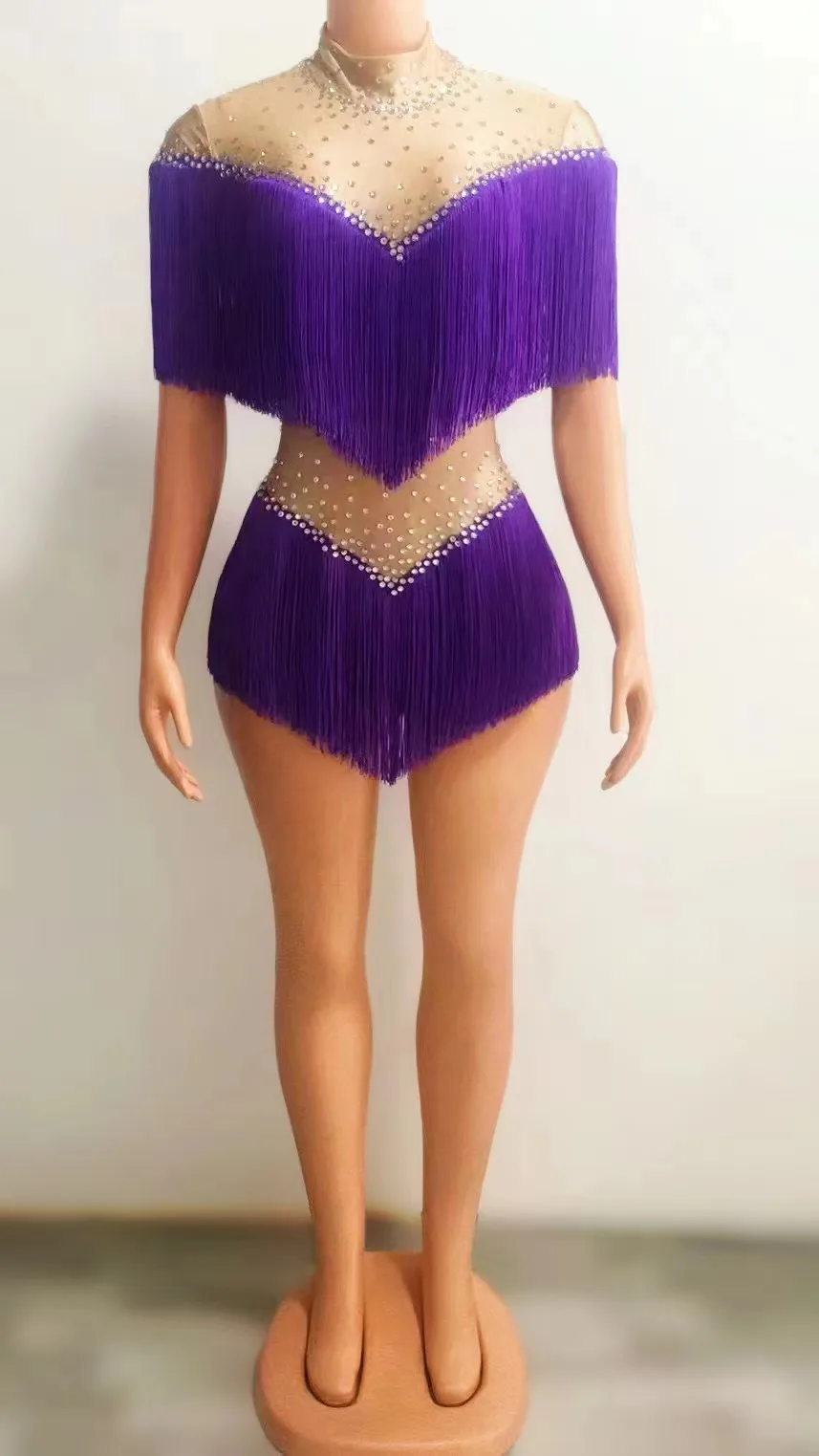 ชุดบอดี้สูทเต้นลาติน 7 สี ประดับพู่ห้อยเซ็กซี่ - ชุดแสดงงานฉลองวันเกิด